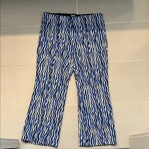 Maeve Blue and White Patterned Knit Flare Pants